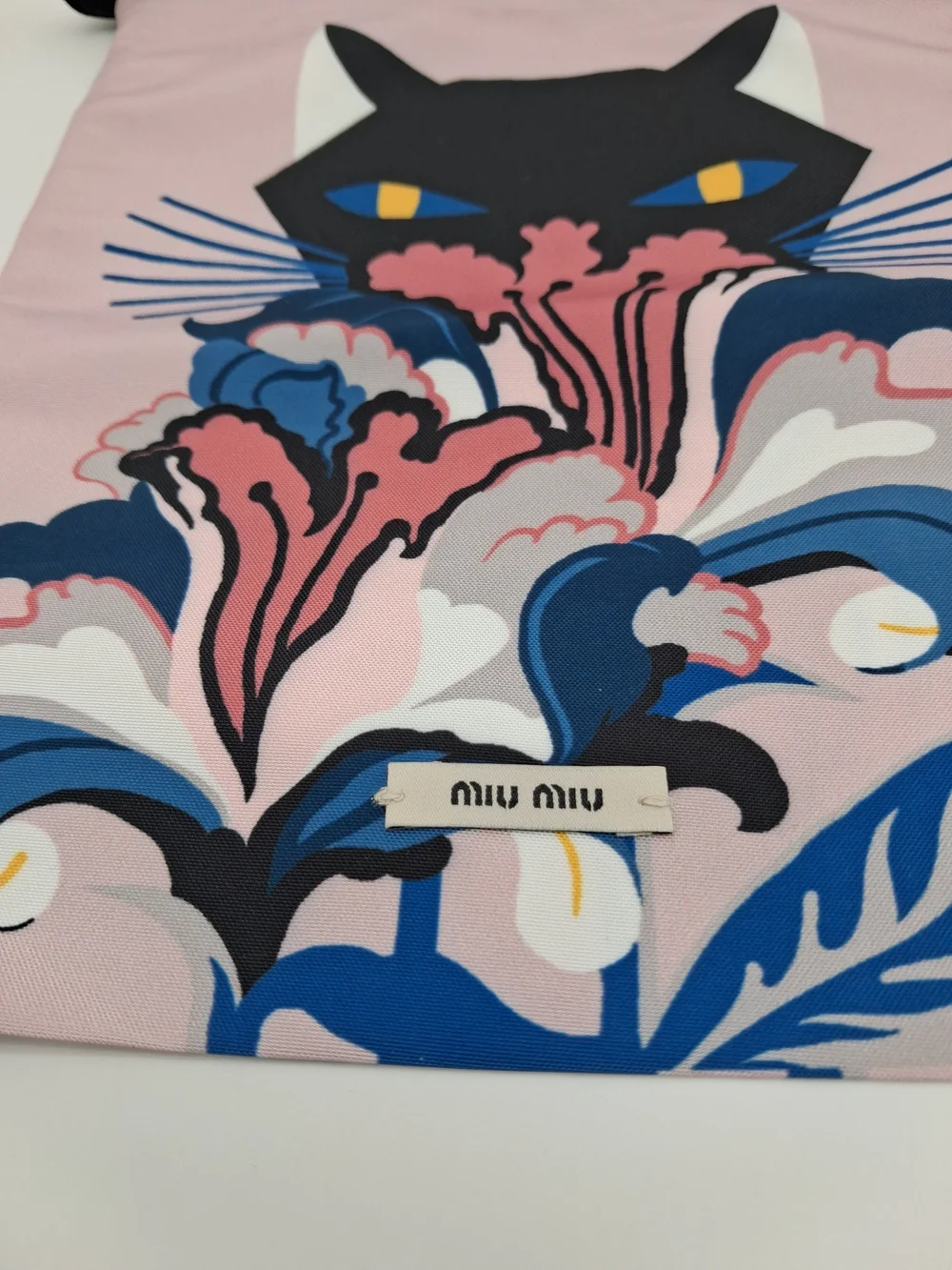 MIU MIU Pink Black Cat Floral Drawstring Dust Bag Pouch Luxury Packaging